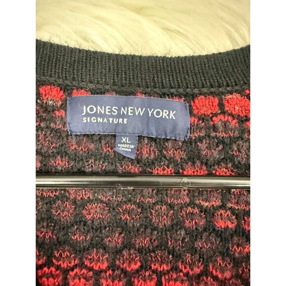 Jones New York Signature Red Black Textured Knit Cardigan Sweater XL Button - Picture 10 of 11